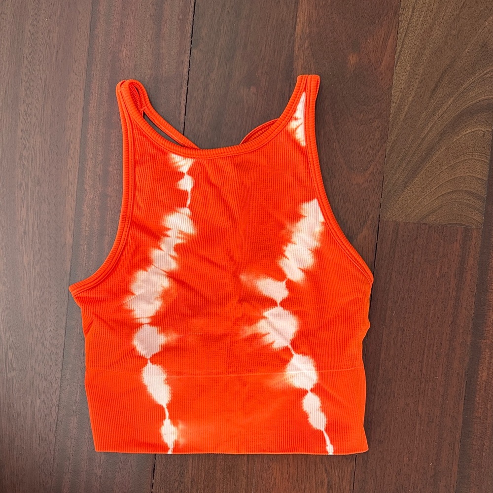 Athleta Flame Orange Tie Dye Cropped Tank Top